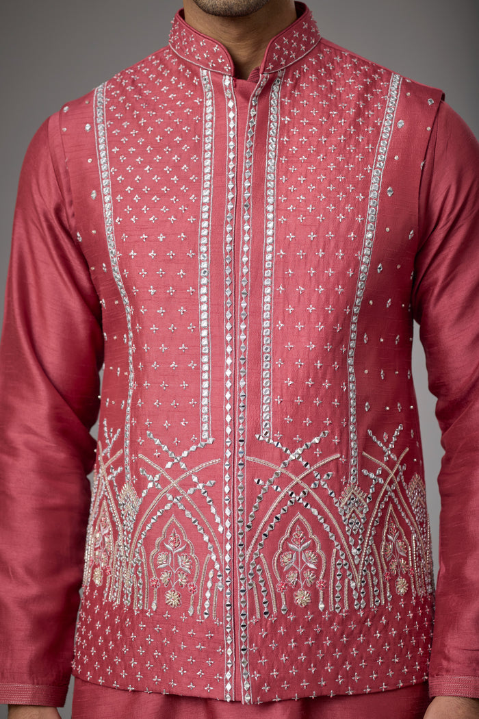 Regal Rose Pink wedding jacket kurta for men
