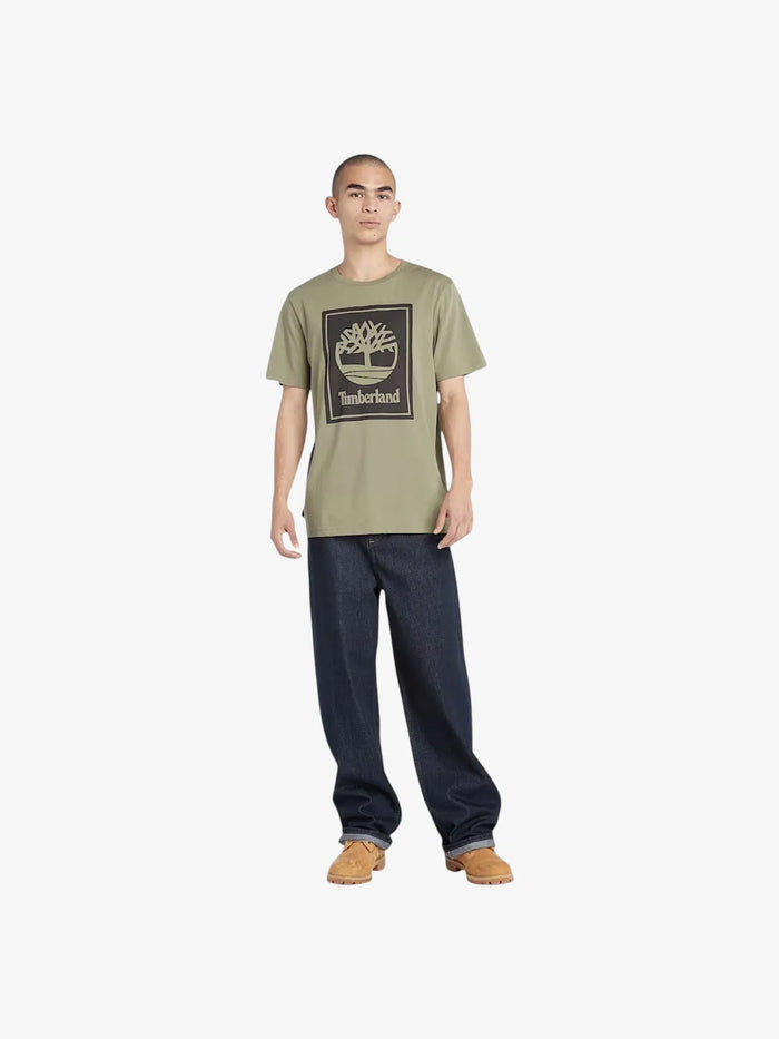 Remera Timberland Logo Bloque Verde Militar