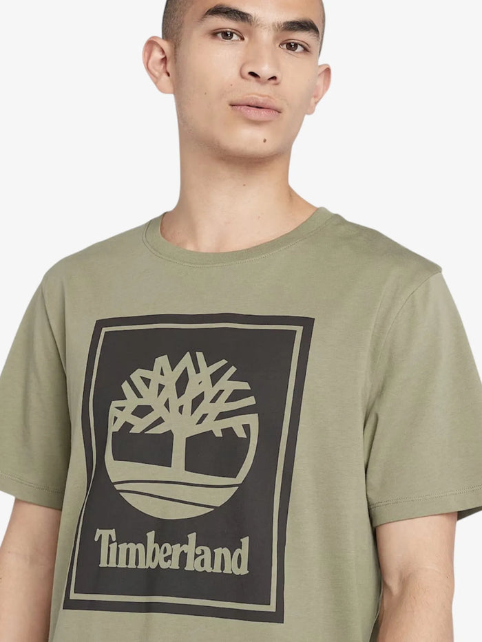 Remera Timberland Logo Bloque Verde Militar