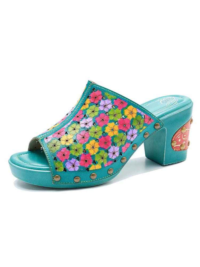 Retro Handmade Four-color Printed Sandals
