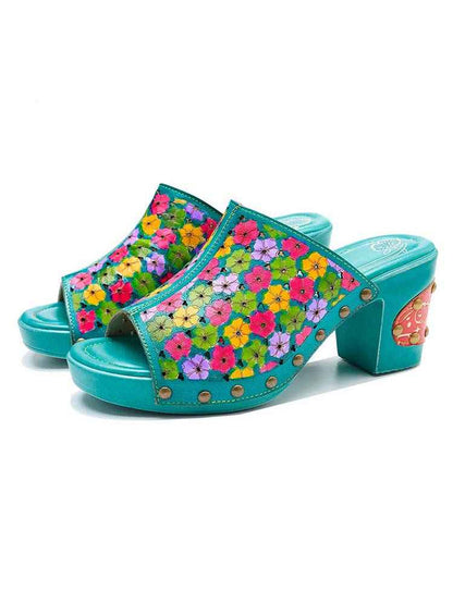 Retro Handmade Four-color Printed Sandals