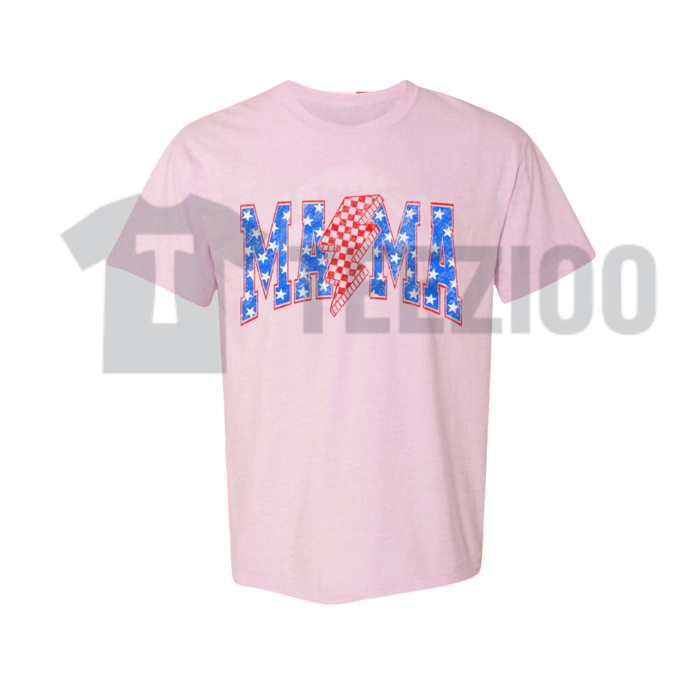 Retro Rocker Mama Checkered Lightning Bolt T-Shirt
