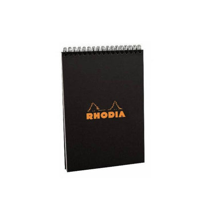 Black notebook with Rhodia logo on a white background