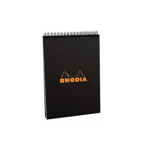 Black notebook with Rhodia logo on a white background