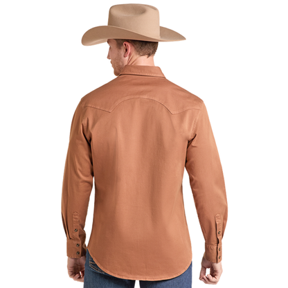 Rock & Roll Denim Men's L/S Koe Wetzel Solid Snap Shirt in Camel