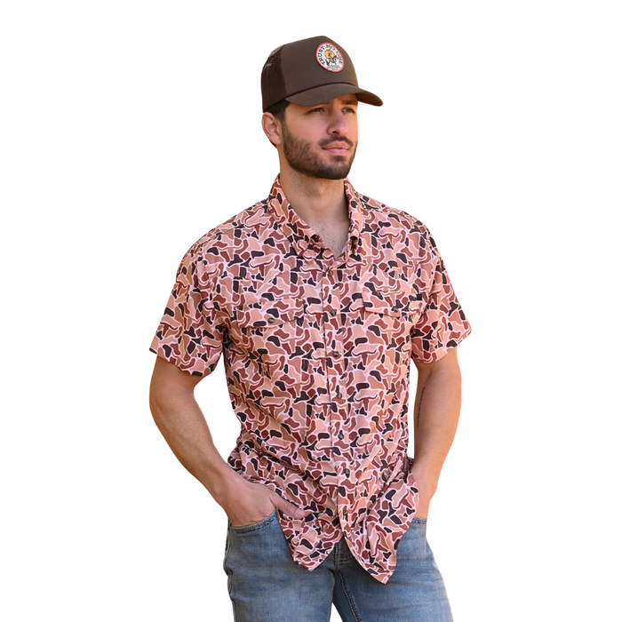 Rock & Roll Denim Men's S/S TEK Western Skull Camo in Camel