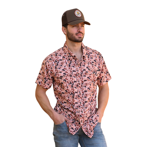 Rock & Roll Denim Men's S/S TEK Western Skull Camo in Camel