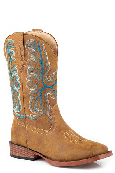 Roper Boy's Patrick Square Toe Western Boot in Tan