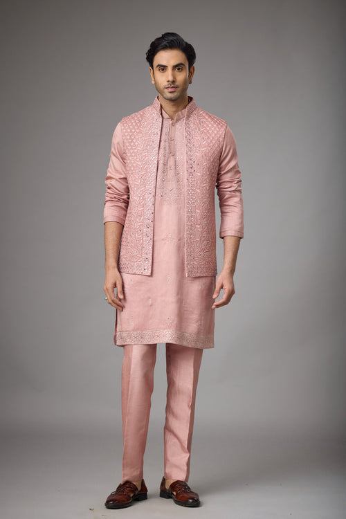 Rose Blush shimmer jacket kurta set | Mahavir NX