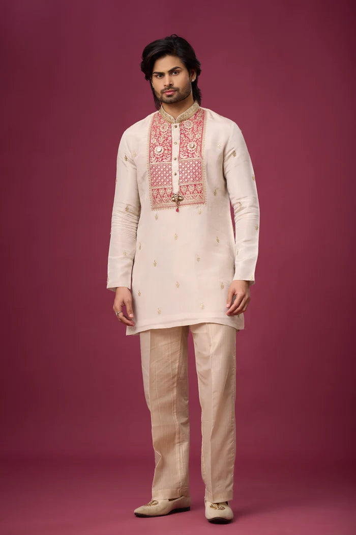 Ethnic Gift for Men – Off-White Heritage Embroidered Kurta Set | Mahavir NX