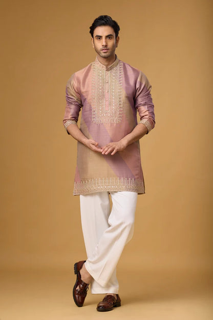 Rosé Heritage Geometric Embroidered Kurta Set for Men | Mahavir NX
