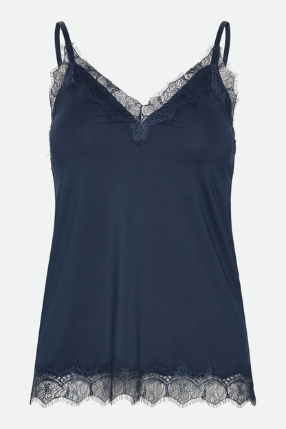 Rosemunde 102507 RWBridget Sleeveless Lace Strap Top Navy by Rosemunde. Shop Rosemunde at Dotique.