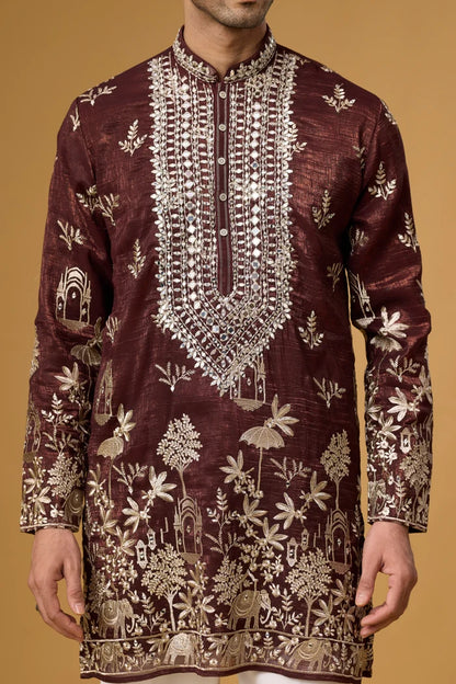 Designer Gardenia Embroidered Kurta Pajama Set – Front View | Mahavir NX