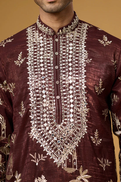 Royal Burgundy Ethnic Kurta Set – Full Length View | Mahavir NX