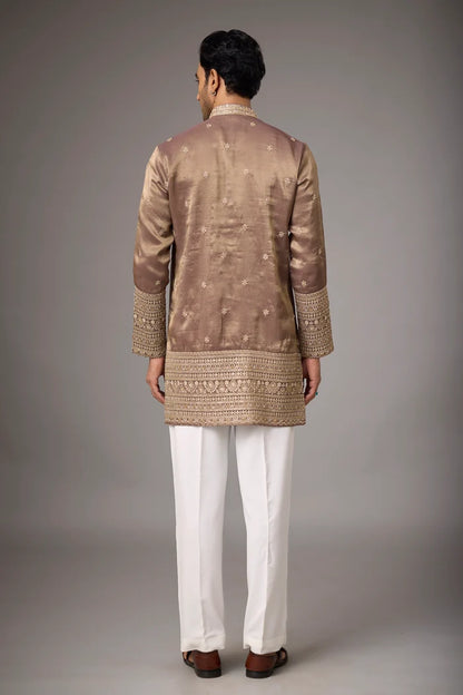 Buy Mocha Gold Embroidered Kurta Set for Men Online India | Mahavir NX