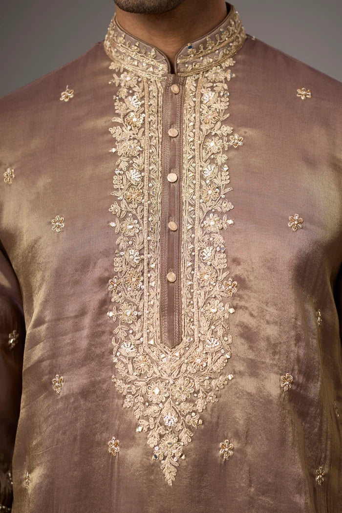 Lustrous Mocha Embellished Ethnic Kurta – Side View | Mahavir NX