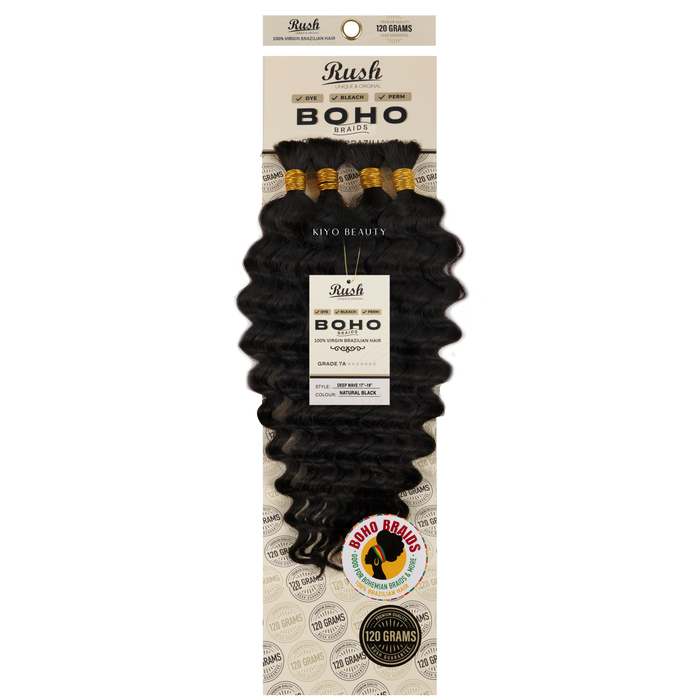 Rush 100% Virgin Brazilian Boho Braids Deep Wave Bulk 17-19"