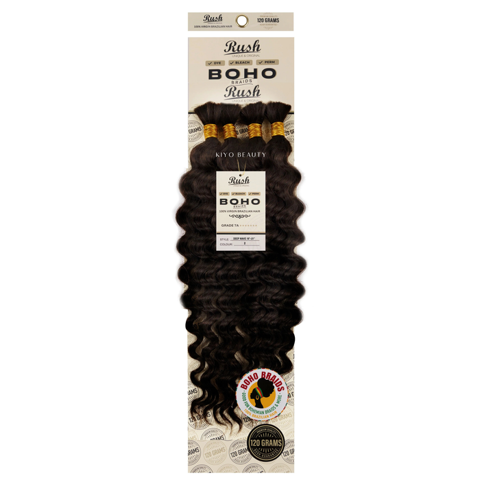 Rush 100% Virgin Brazilian Boho Braids Deep Wave Bulk 19-21"