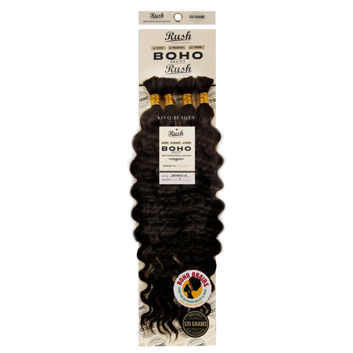 Rush 100% Virgin Brazilian Boho Braids Deep Wave Bulk 21-23'