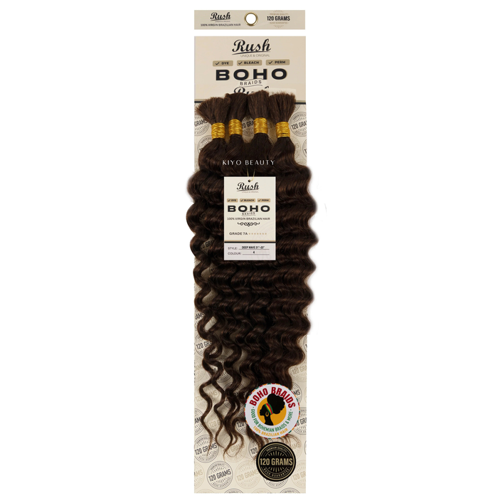 Rush 100% Virgin Brazilian Boho Braids Deep Wave Bulk 21-23'