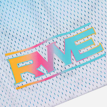 Up close view of logo on the Overtime RWE Mesh Shorts.