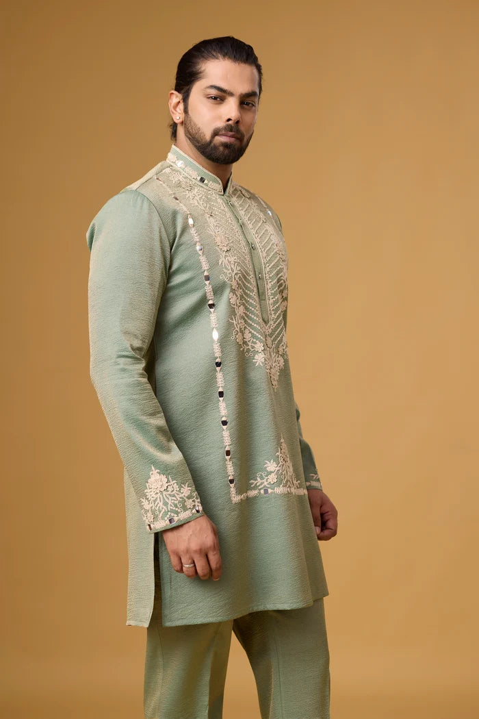 Sage Green Kurta Pajama Set for Men – Front View | Mahavir NX