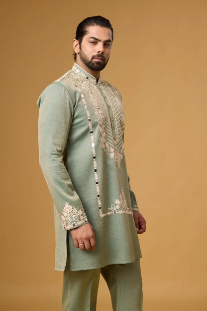 Sage Green Kurta Pajama Set for Men – Front View | Mahavir NX
