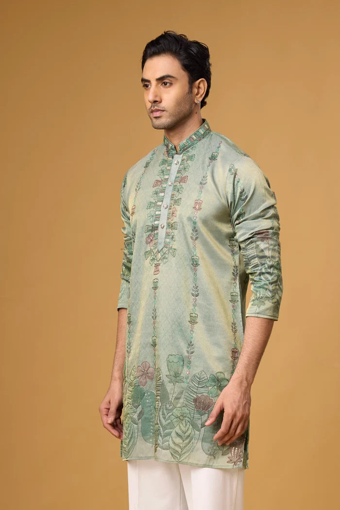 Sage Embroidered Kurta Set for Men – Pooja & Family Occasion | Mahavir NX