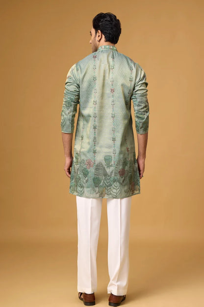 Botanical Embroidery Kurta Pajama Set for Men – Front View | Mahavir NX