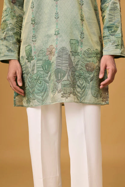 Sage Mist Botanical Kurta Set – Full Length View | Mahavir NX