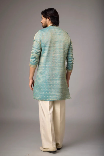 Sage Teal Floral Kurta Pajama Set – Front View | Mahavir NX