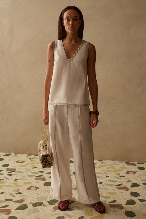 Sancia Winona Top in the Whitsundays colourway with V neckline and relaxed fit. Lightweight cupro fabric. Shop now at Dotique.