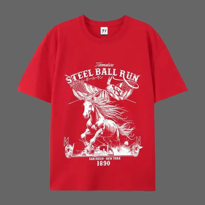"SBR" Horse Racing American Flag T-Shirt – Retro Western Anime Style Graphic Tee, Unisex Cotton Shirt - Teezioo