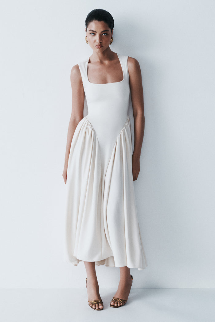 Sharon Scuba Jersey Midi Dress - Ivory