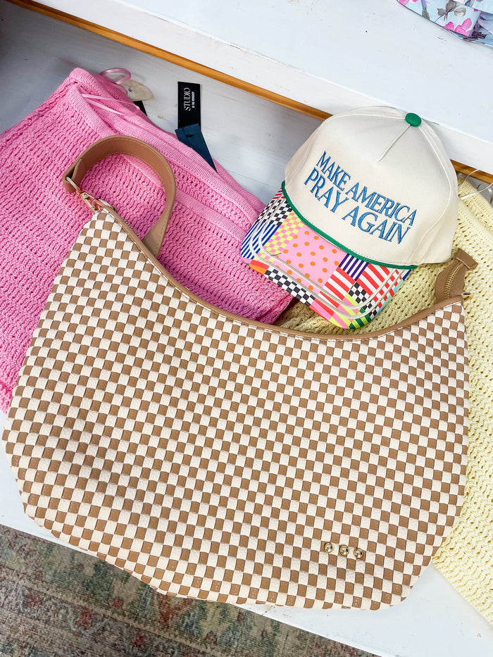 Sienna Slouchy Woven Shoulder Bag-Checkered Tan