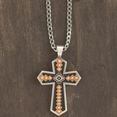 Silver Strike Men's 24" Southwestern Cross Multi Color Necklace
