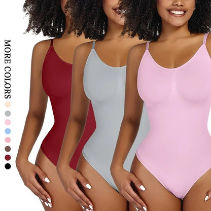 Seamless firm-control cupless thong smoothing shapewear bodysuit