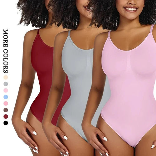 Seamless firm-control cupless thong smoothing shapewear bodysuit