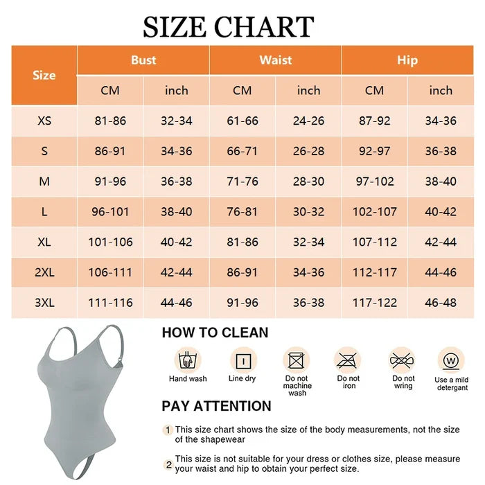 Size Chart Seamless firm-control cupless thong smoothing shapewear bodysuit