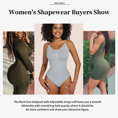 Seamless firm-control cupless thong smoothing shapewear bodysuit