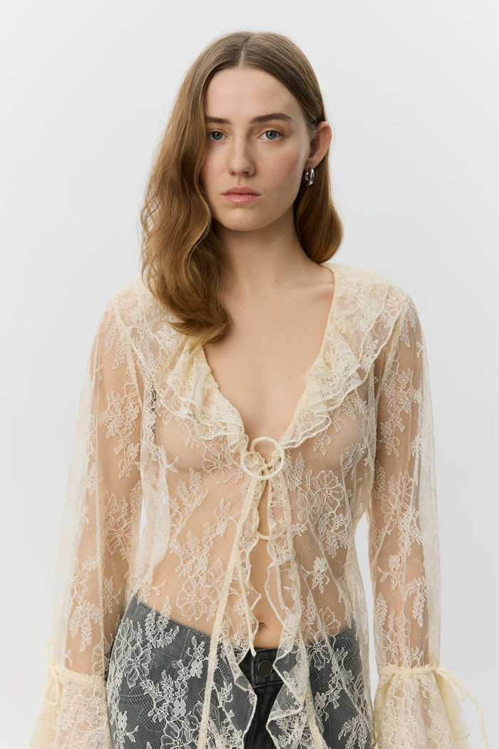 Model wearing Sofie Schnoor Anastasiasw Lace Robe S262300 by Sofie Schnoor, shop Sofie Schnoor at Dotique