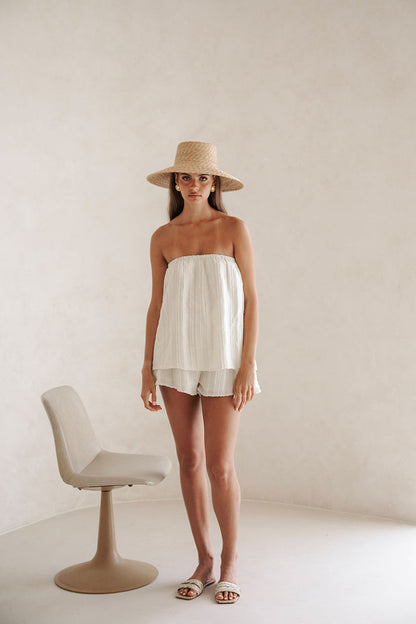 Cream Textured Stripe Strapless Sophie Playsuit