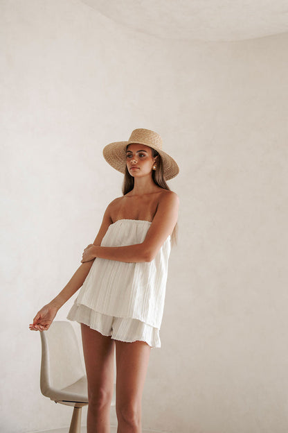 Cream Textured Stripe Strapless Sophie Playsuit