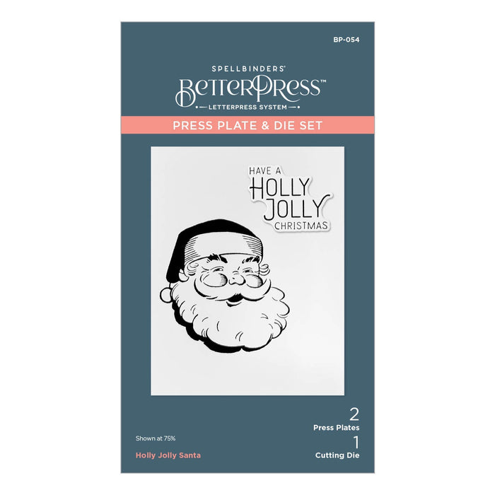 Spellbinders BetterPress Letterpress Press Plates & Die Set - Holly Jolly Santa
