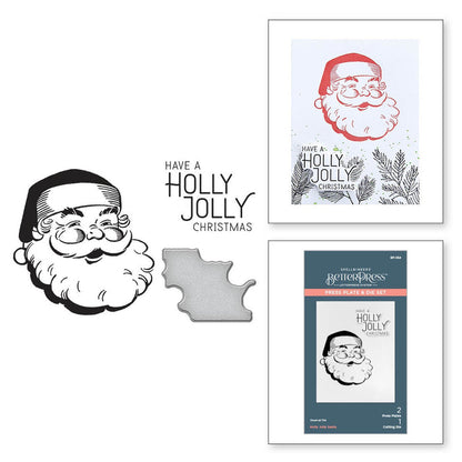 Spellbinders BetterPress Letterpress Press Plates & Die Set - Holly Jolly Santa