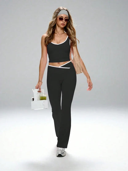 SPORTS BRA WITH CRISS-CROSS FRONT FLARE LEGGING