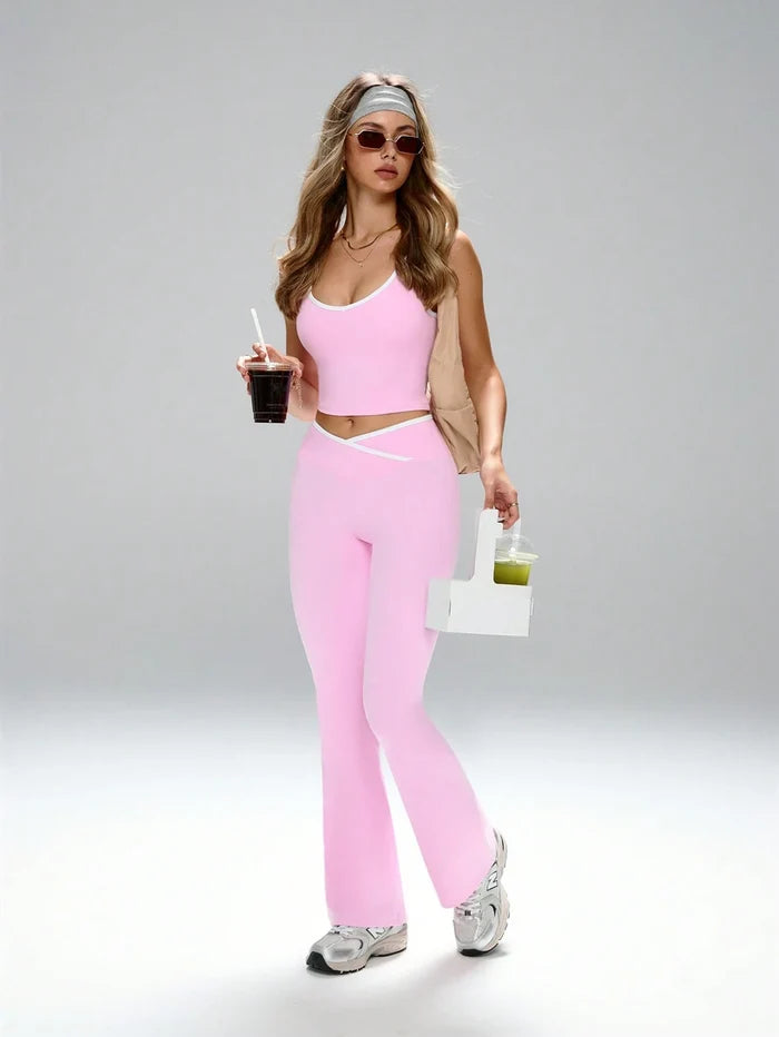 SPORTS BRA WITH CRISS-CROSS FRONT FLARE LEGGING