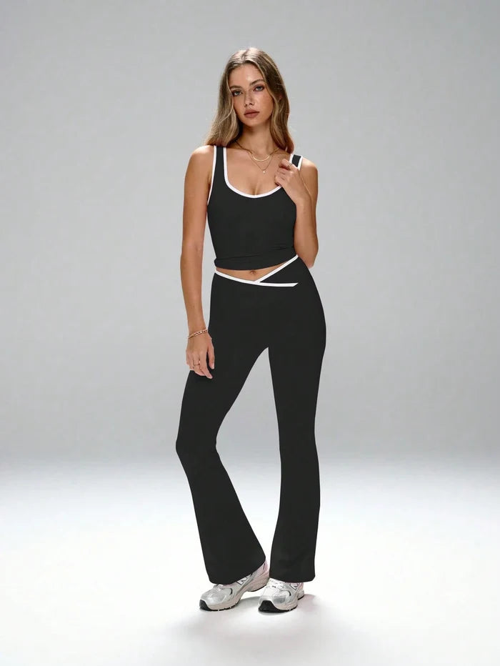 SPORTS BRA WITH CRISS-CROSS FRONT FLARE LEGGING