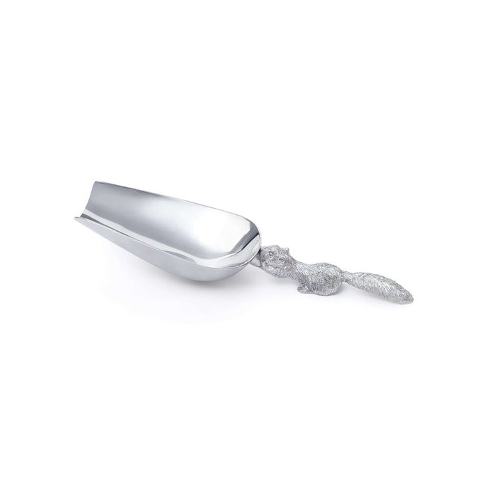 St. Anton Pewter Squirrel Design Ice Scoop with a polished bowl and squirrel handle for serving ice or nuts.