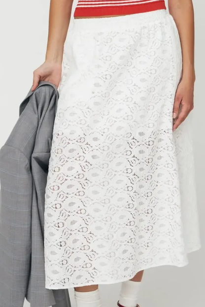 Close-up of Stella Nova Cotton Lace Skirt CL61-5361 in white by Stella Nova, shop Stella Nova at Dotique skirt detail